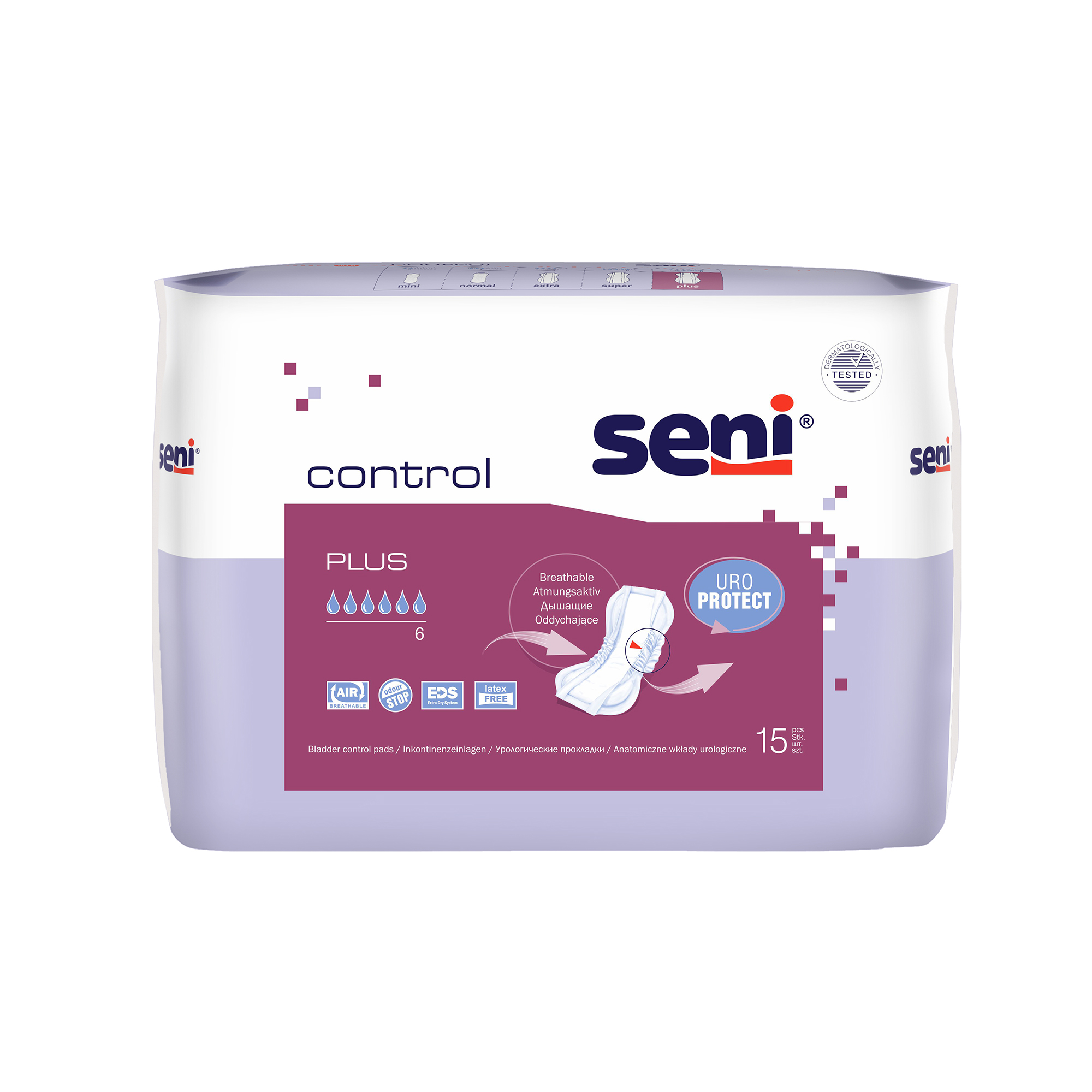 Seni Control Incontinence Pads Plus 6 Drops, breathable, 1x 15 pcs