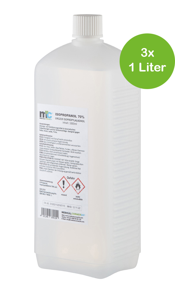 Isopropanol 70% isopropyl alcohol, 3 x 1 litre bottle