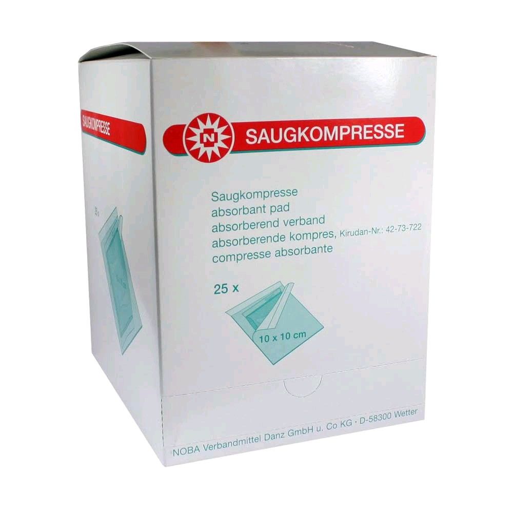 Noba absorbent compresses, sterile, highly absorbent, 10x10cm, 25 pack