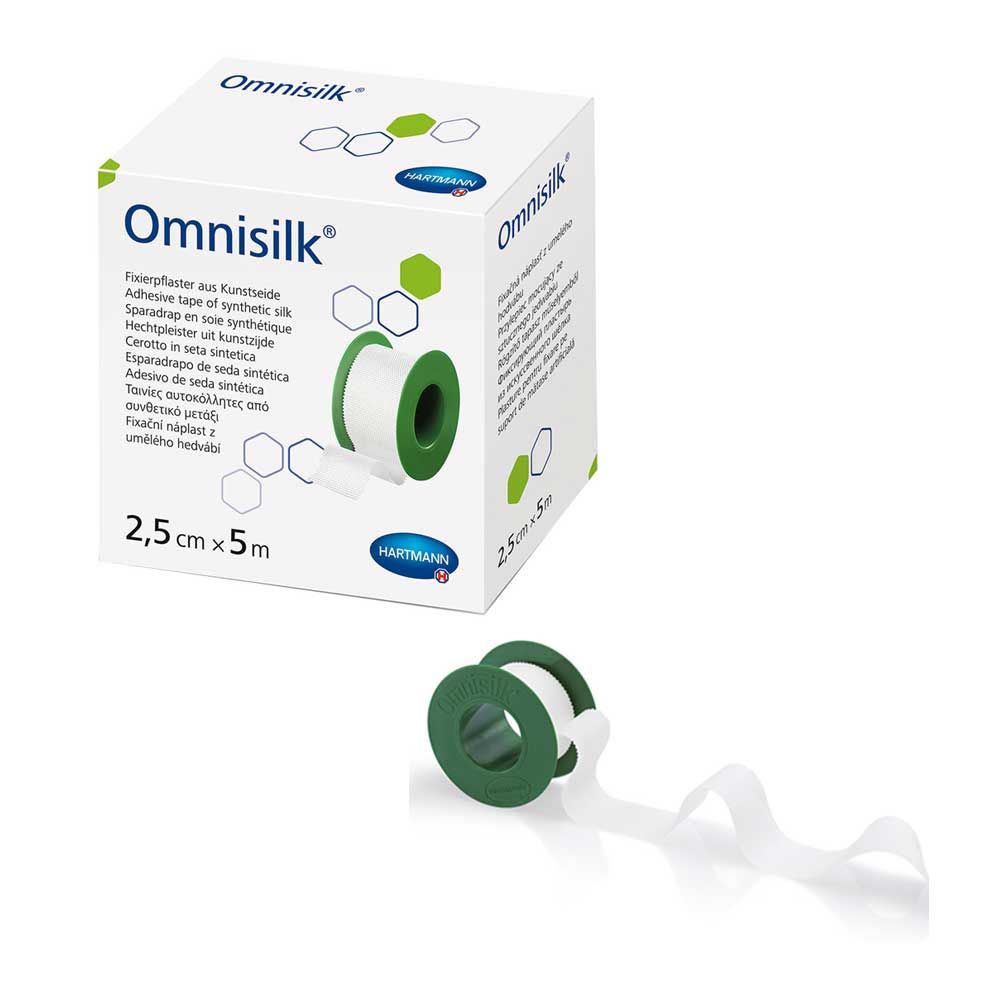 Omnisilk Fixation Plaster made of artificial silk, 5 m, 1 roll