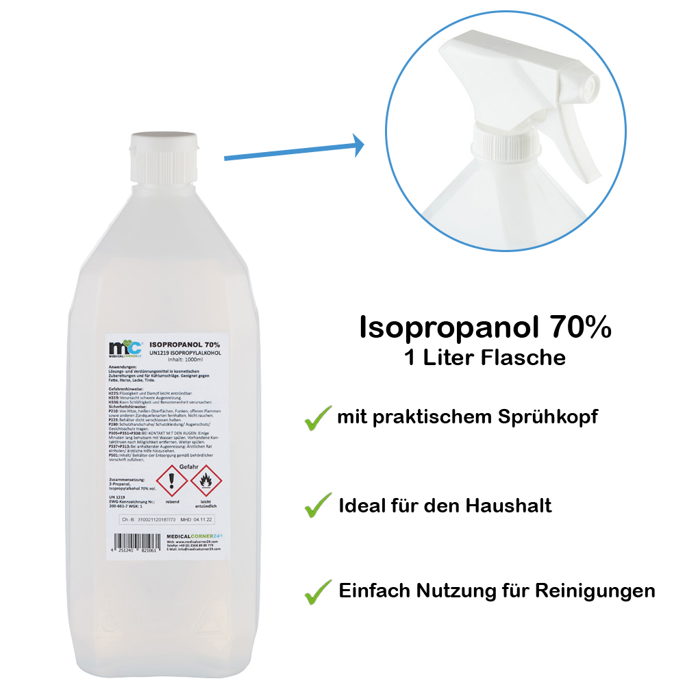 Medicalcorner24 70% isopropanol, isopropyl alcohol, spray bottle 1 l