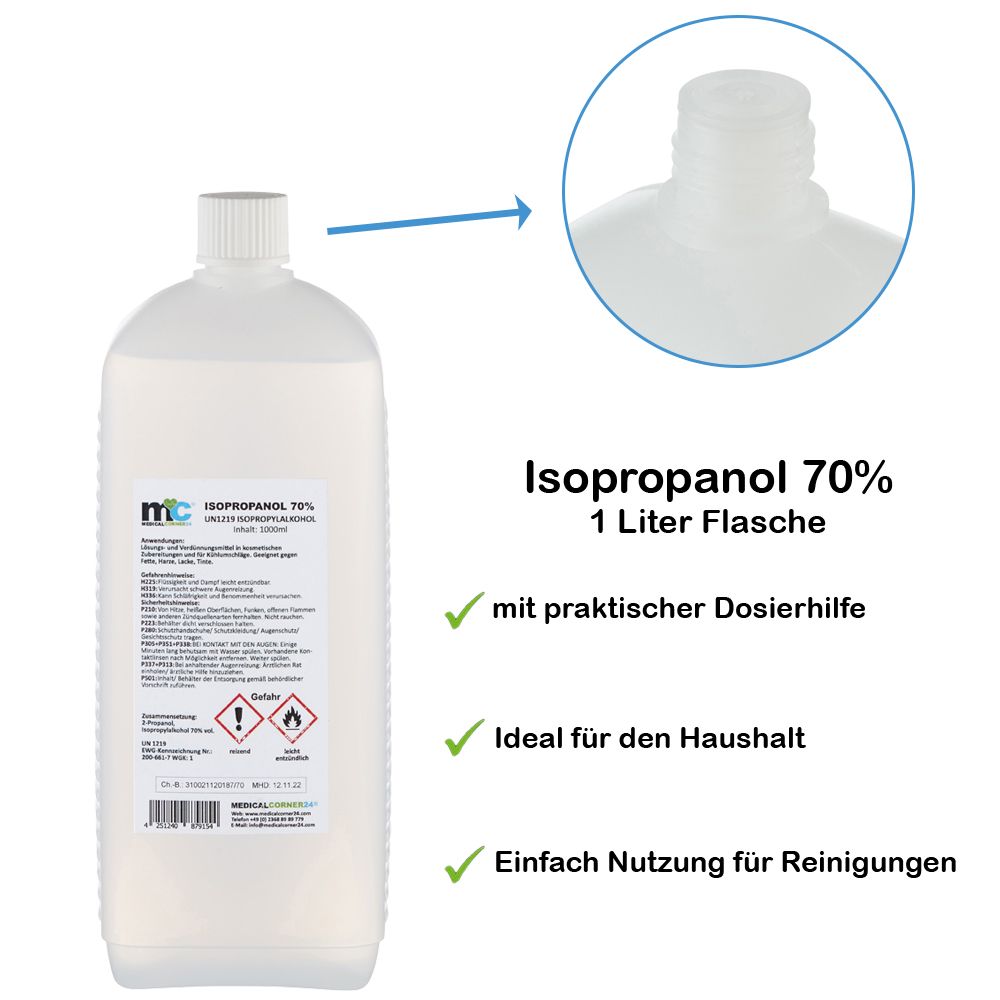 Isopropanol 70% isopropyl alcohol, 1 litre bottle