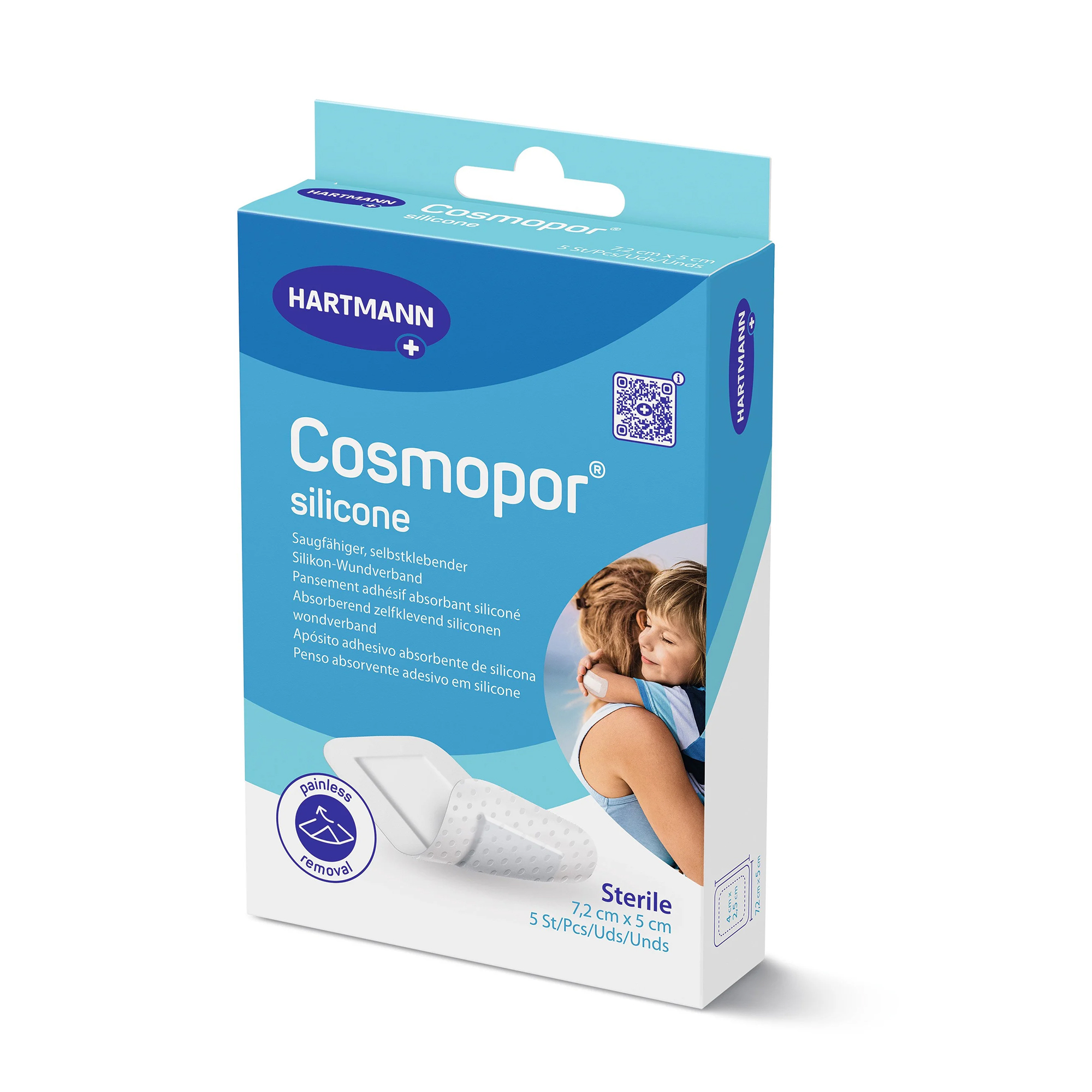 Hartmann Cosmopor® Silicone Quick Wound Dressing with Euro Hanger, 7.2 x 5 cm