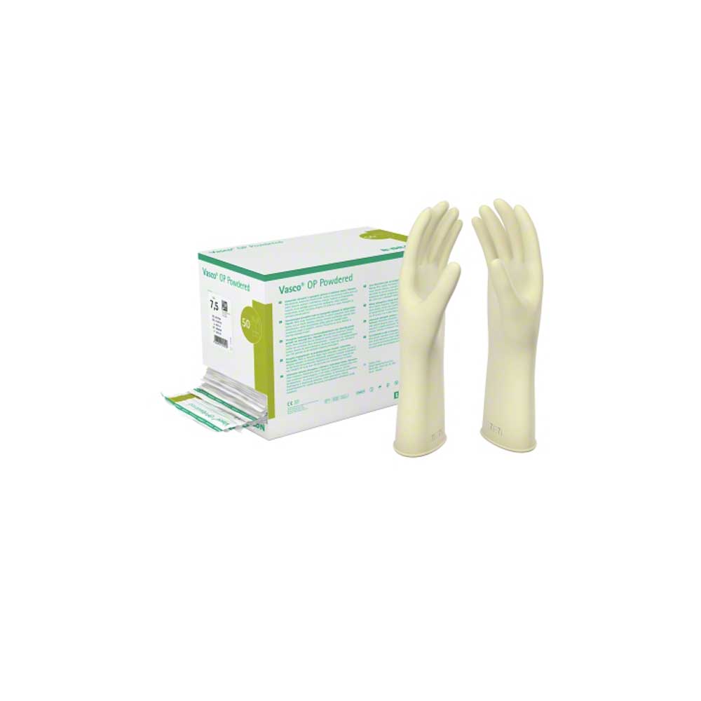 B.Braun Vasco® OP Powdered Latex Gloves, atur White, 50 Pairs, 8