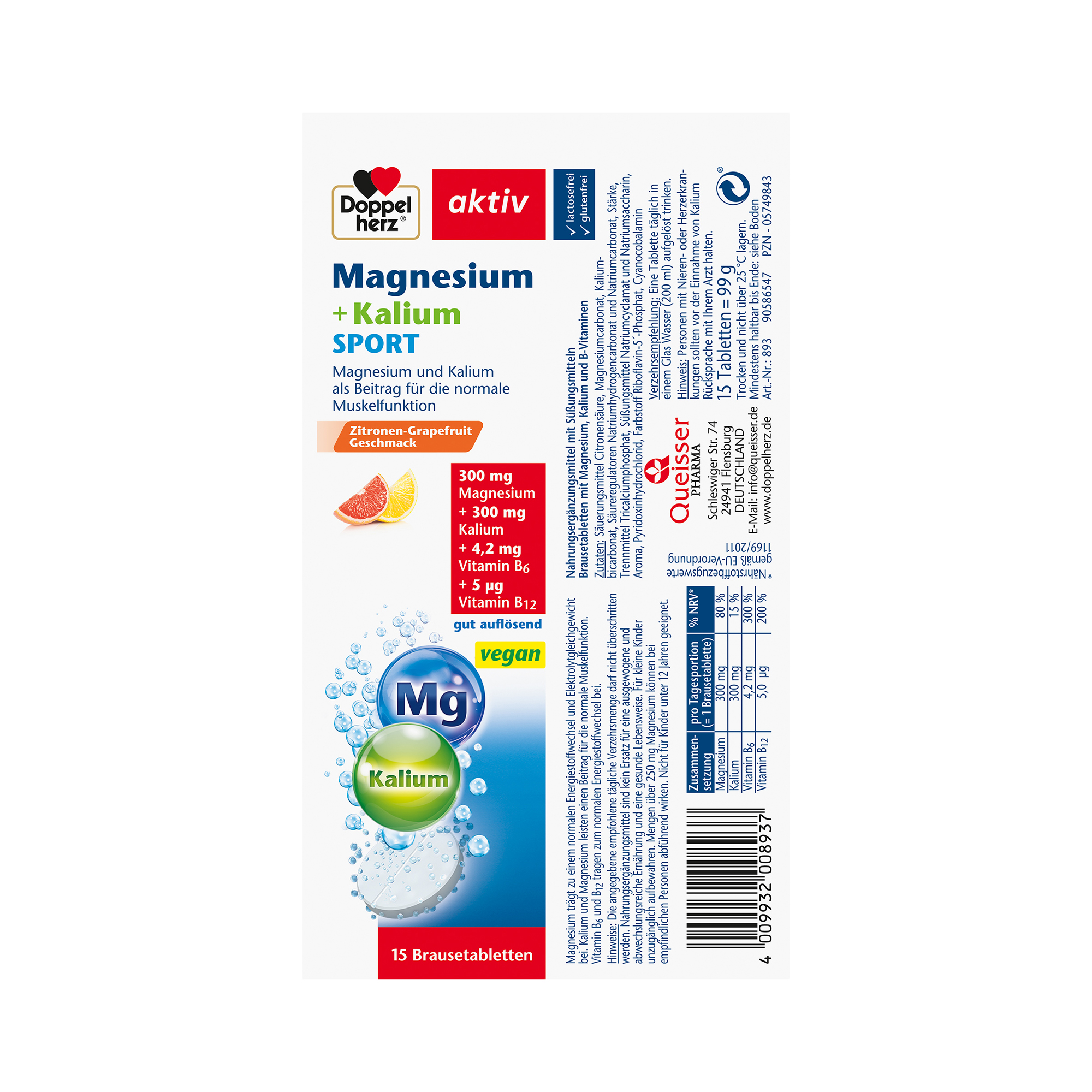 Doppelherz aktiv Magnesium + Potassium, Sport, 15 Effervescent Tablets