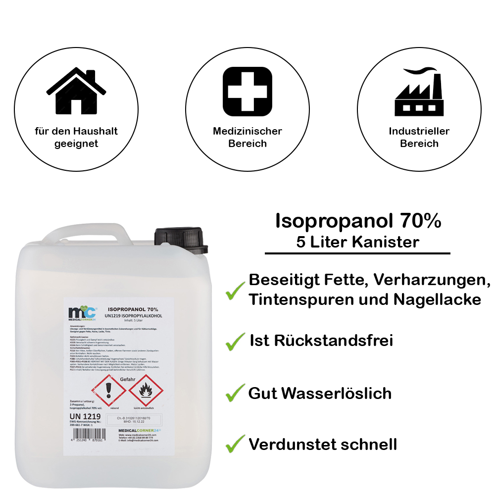 Isopropanol 70% isopropyl alcohol, 5 litre canister