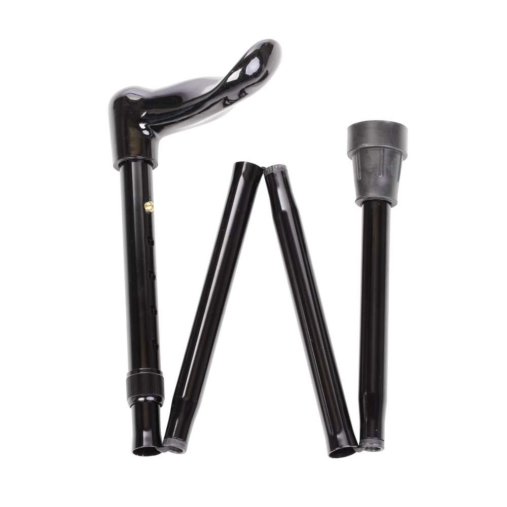 Behrend foldable cane, fischer handle, adjustable, left, black