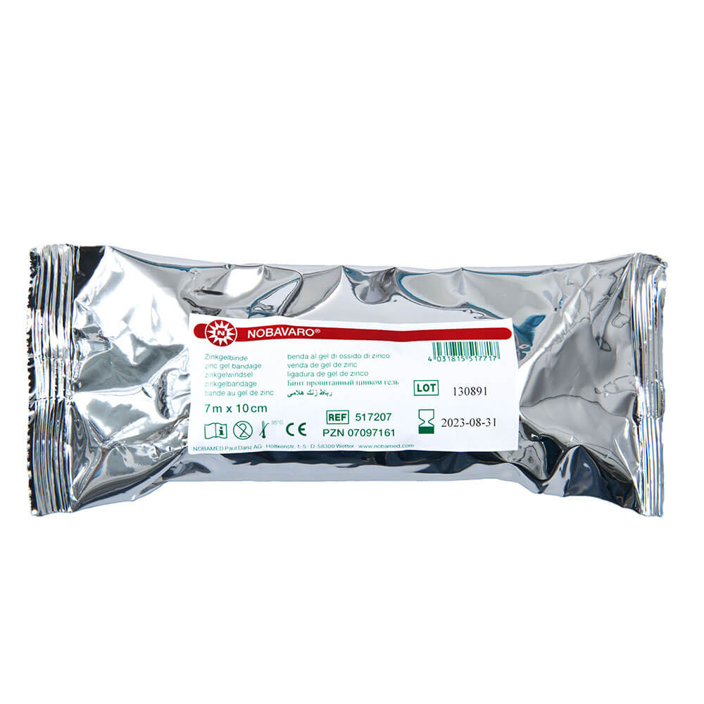 Nobavaro zinc paste bandage, longitudinal/transverse elastic, 7m x 10cm
