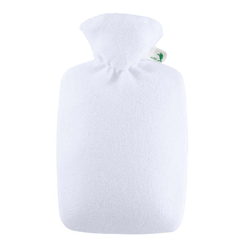 Hugo Frosch Classic Hot Water Bottle 1.8 L, Fleece Cover, White