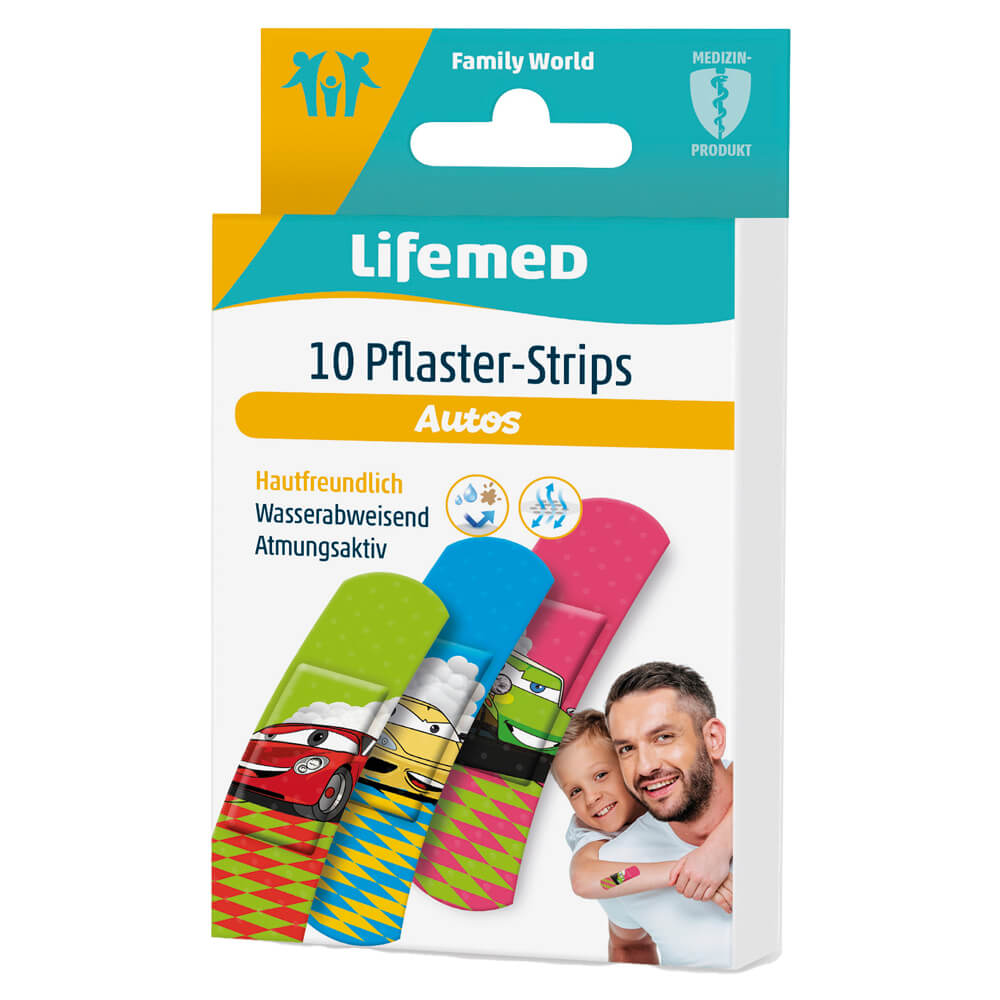 Lifemed® Plaster strips KIDS, 6 x 1,7cm, 10 pieces, cars