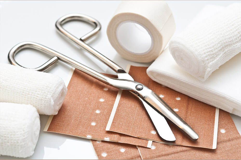 bandaging materials, band-aids, compresses, swabs, etc.