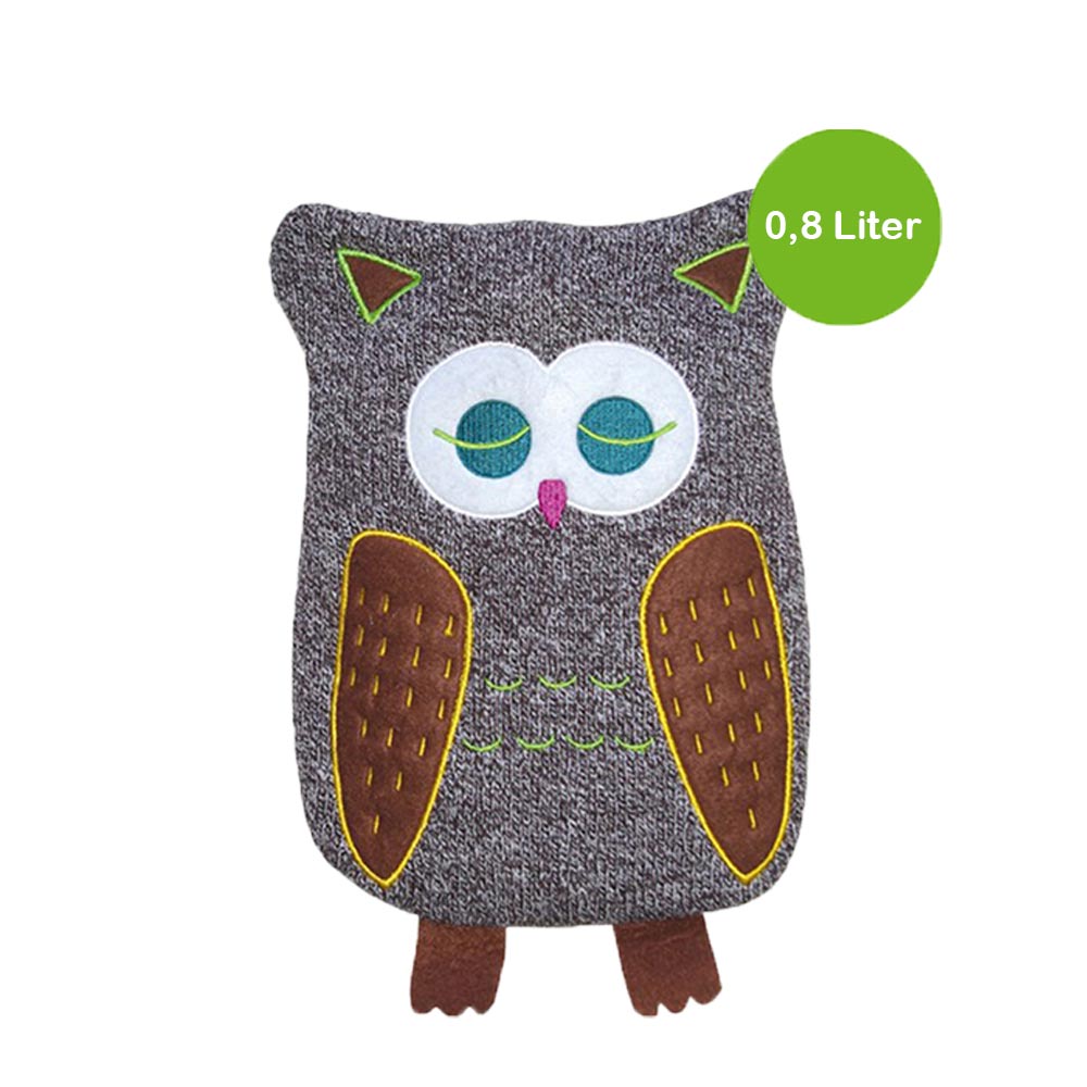 Hugo Frosch eco hot water bottle 0.8 L, knitted cover owl