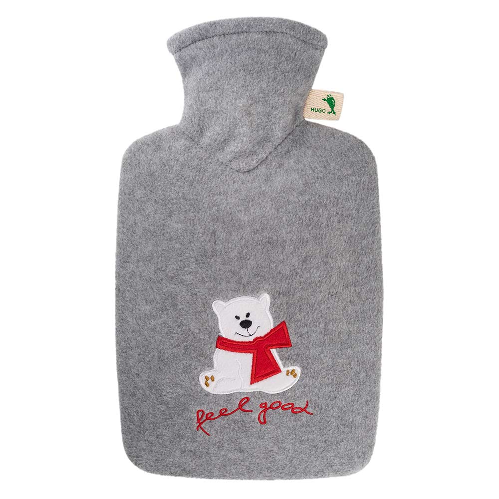 Hugo Frosch Classic hot water bottle 1.8 L, fleece cover "feel good", gray or red