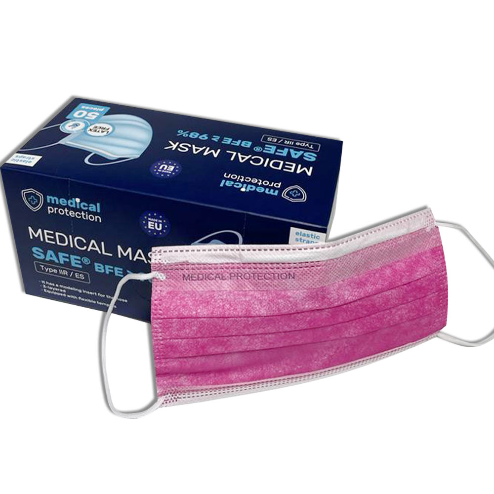 Medical Mask SAFE® from Medical Protection, 3-layers, pink, 50 pieces