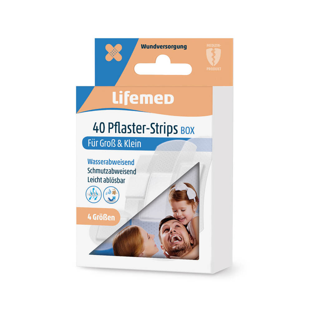 Plaster strips box, plasters, semi-transparent, from Lifemed®, 40 pieces