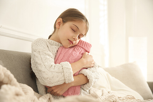 Hot water bottle helps children relax