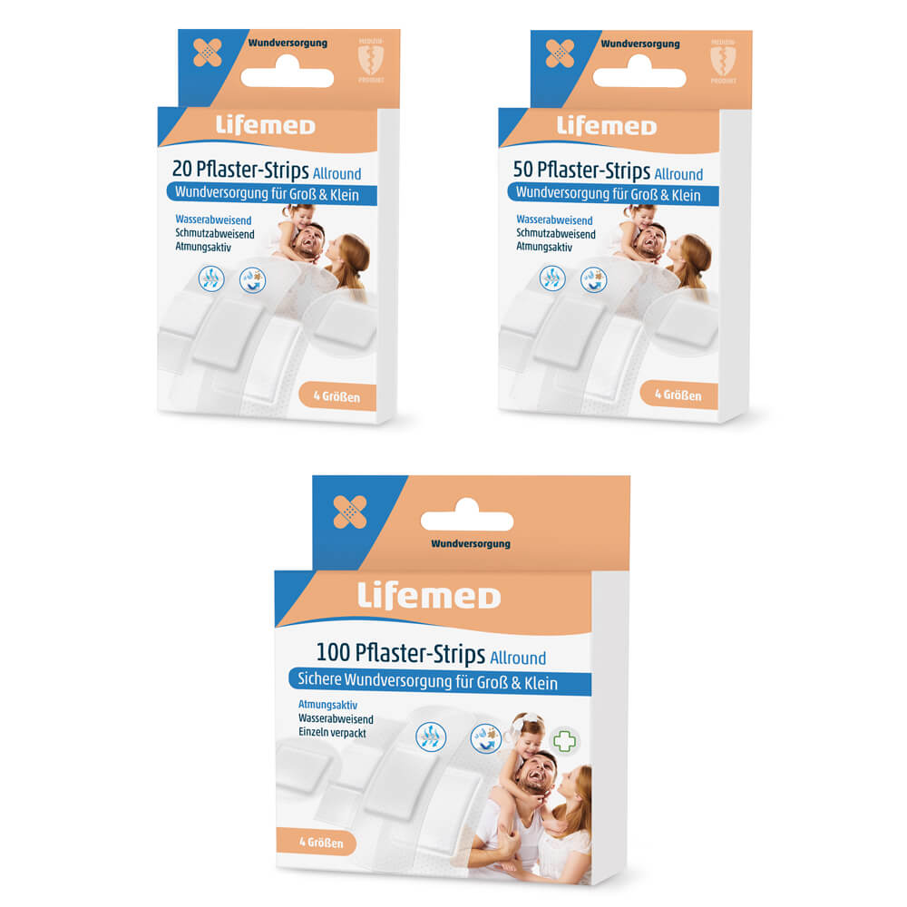 Plaster strips Allround, semi-transparent, by Lifemed®, 4 sizes