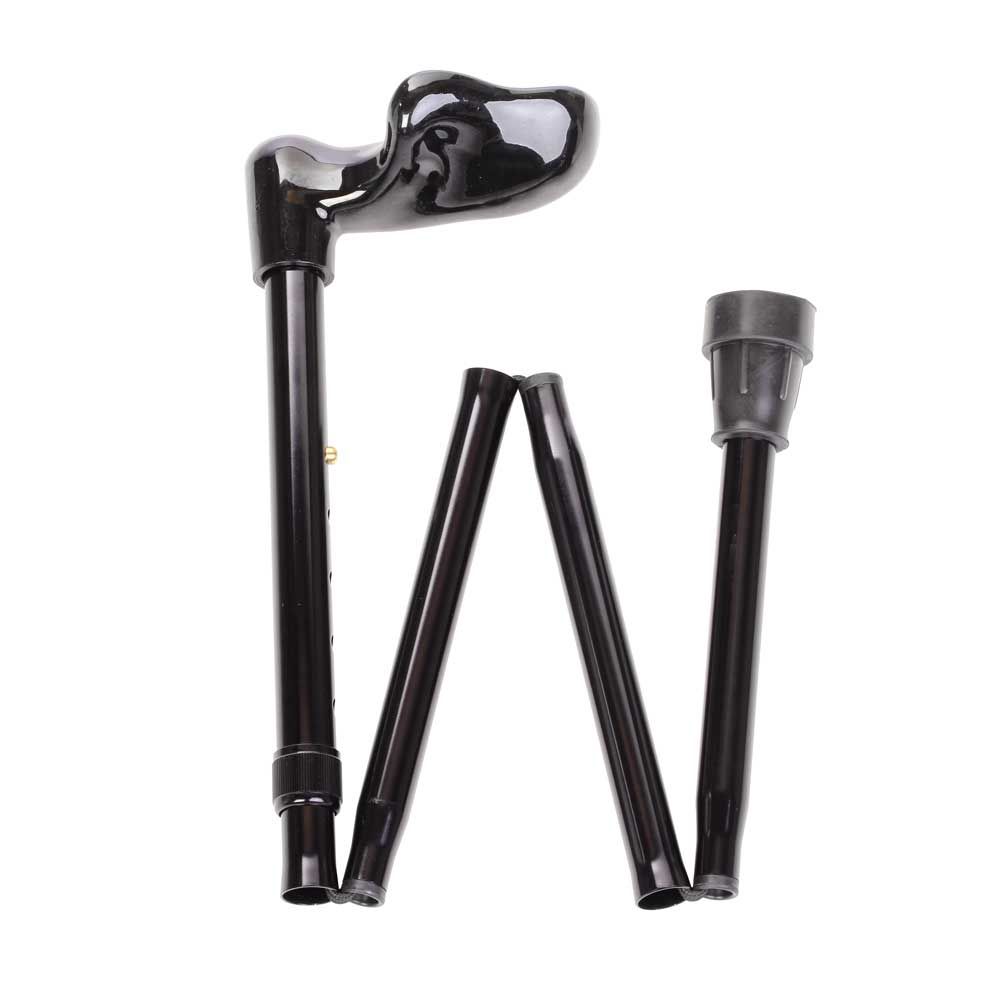 Behrend foldable cane, fischer handle, adjustable, right, black