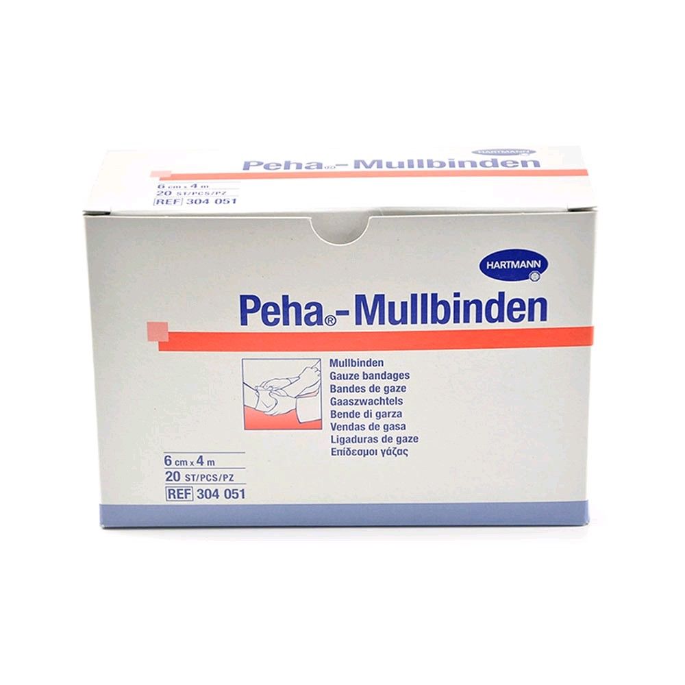 Peha gauze by Hartmann, fixation bandages, white, 20 pack, 6cm x 4m