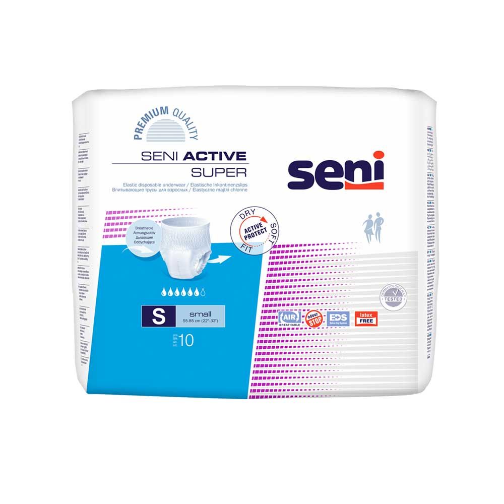 Seni Active Super Incontinence Brief, Rip Open, Leakproof, S, 10pcs