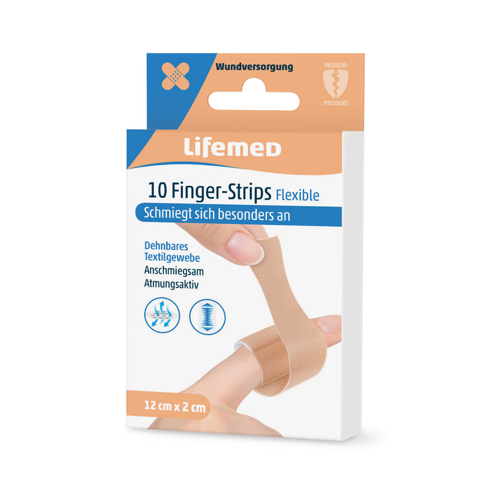 Fingerstrips Flexible, plaster strips, skin colored, 2x12cm, Lifemed®, 10 pieces