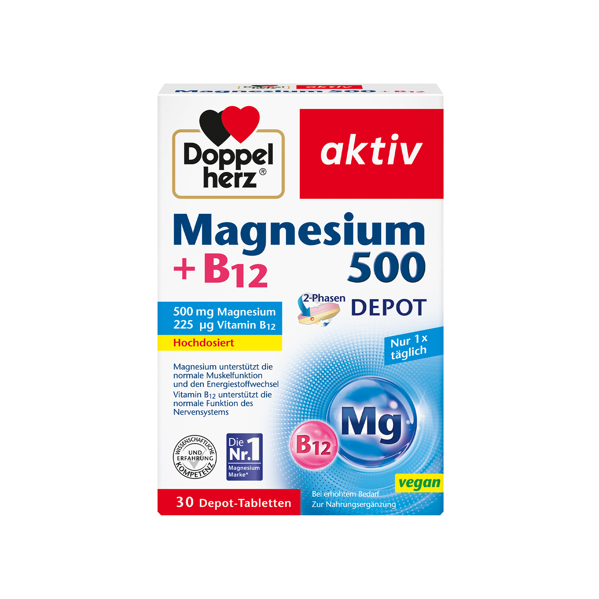 Doppelherz aktiv Magnesium 500 + B12 2-Phase Depot, 30 Tablets