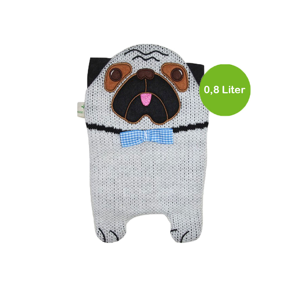 Hugo Frosch Eco Hot Water Bottle 0.8 L, Knitted Cover Pug