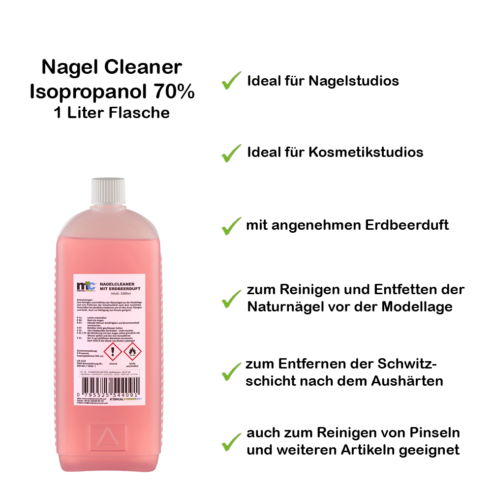 Nail Cleaner, isopropanol 70%, degreaser, strawberry scent, 1,000 ml