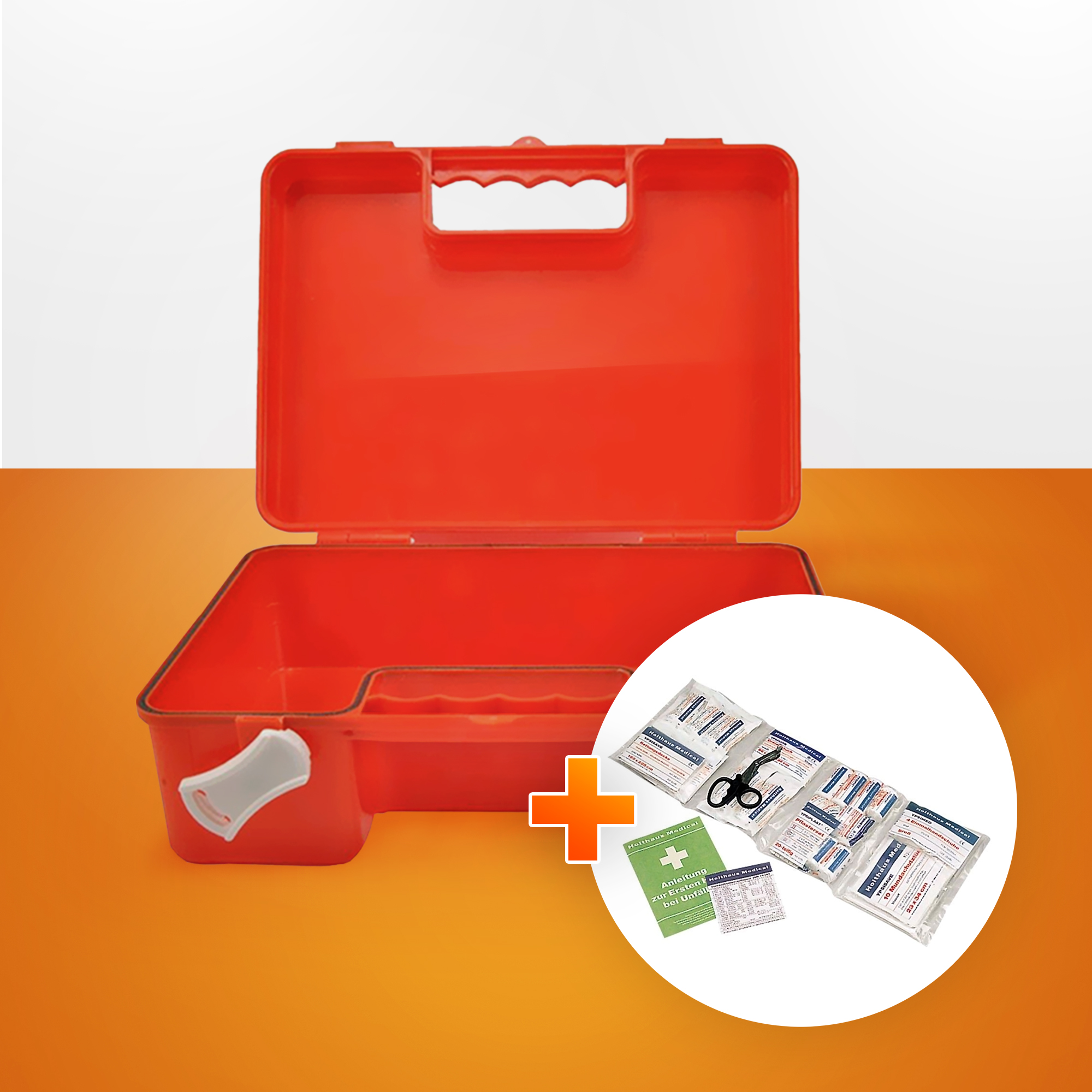 First Aid Kit, filled, small, according to DIN 13157