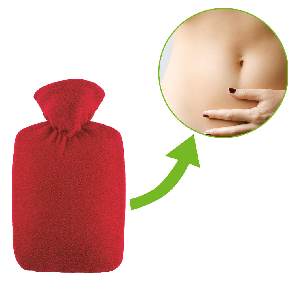 Hugo Frosch Classic Hot Water Bottle 1.8 L, Fleece Cover, Red or Blue