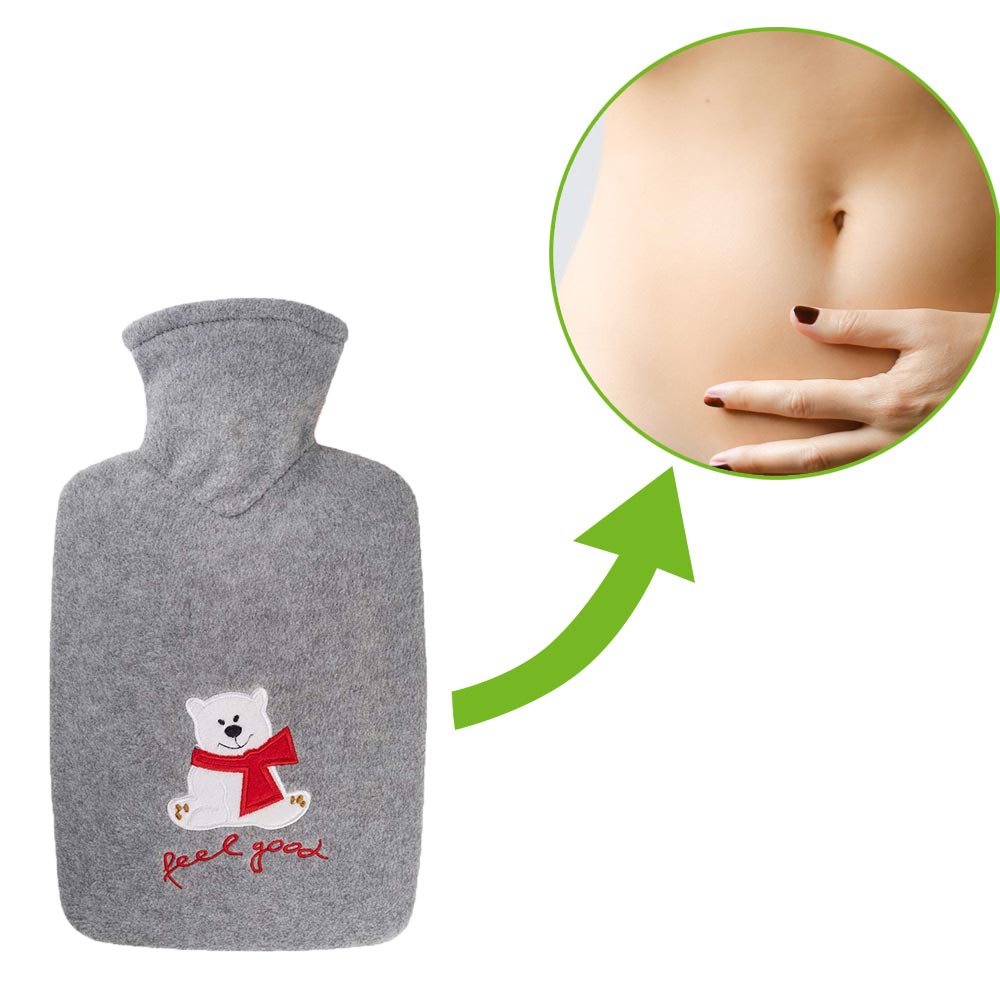 Hugo Frosch Classic hot water bottle 1.8 L, fleece cover "feel good", gray or red