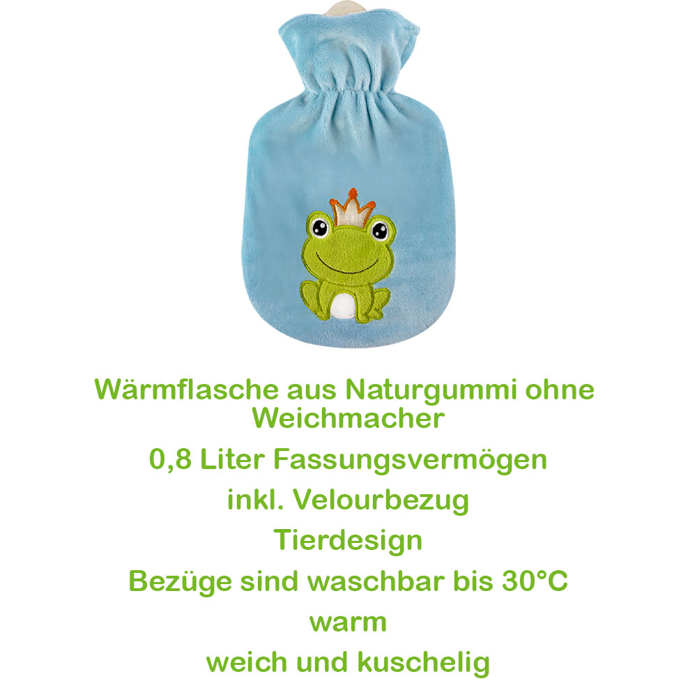 Hot water bottle "Frog King", with velour cover