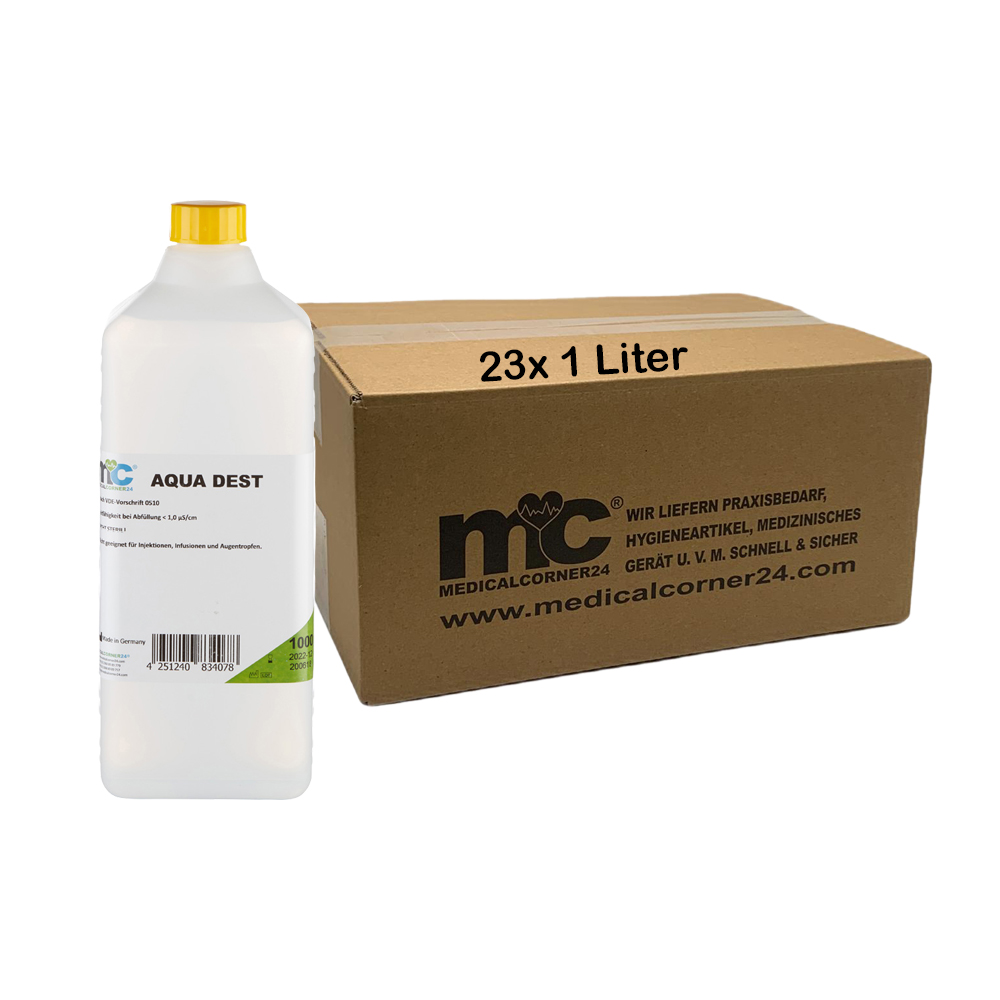 Aqua Dest Distilled Water, Laboratory Water, 23 x 1 litre