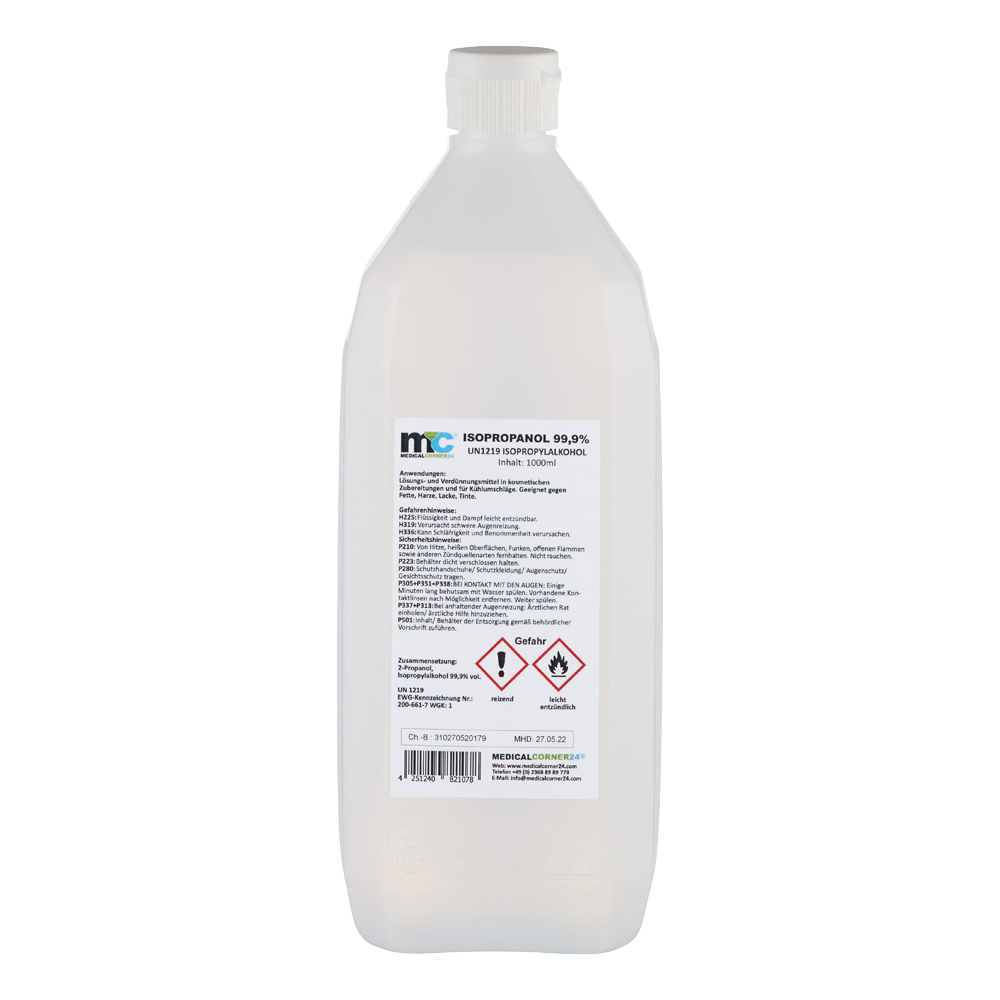 Medicalcorner24 99,9% isopropanol, isopropyl alcohol, spray bottle 1l