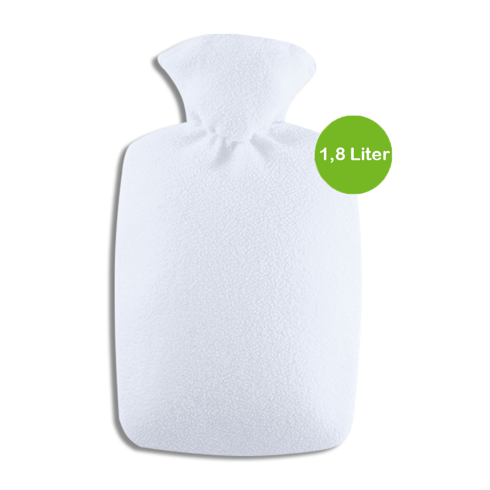 Hugo Frosch Classic Hot Water Bottle 1.8 L, Fleece Cover, White