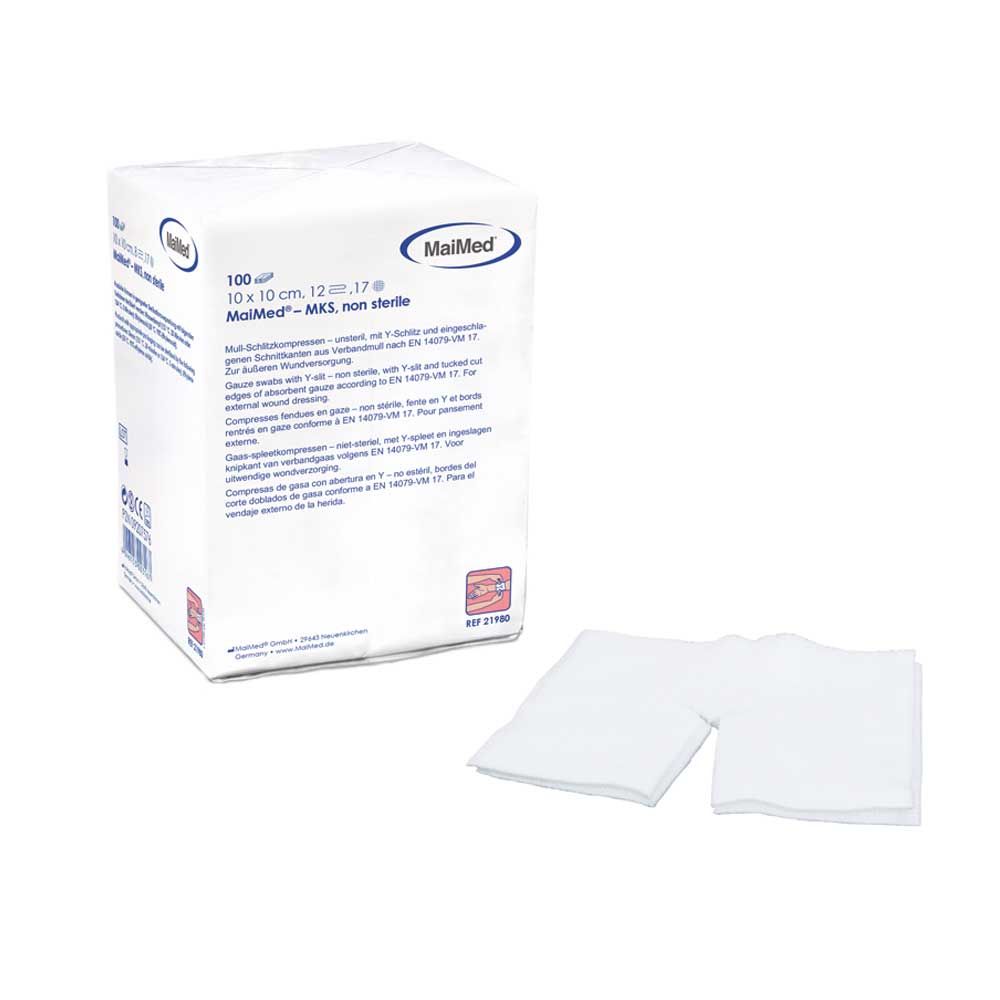 MaiMed® Mull slot compresses, non-sterile, 8-fold 5x5cm 100pcs