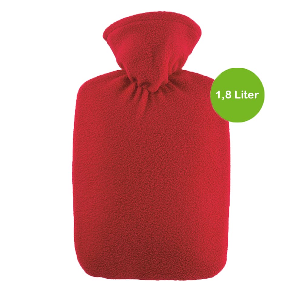 Hugo Frosch Classic Hot Water Bottle 1.8 L, Fleece Cover, Red or Blue