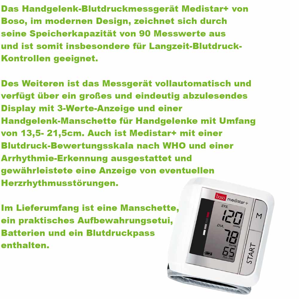 Boso Medistar+ wirst blood pressure monitor, 90 memories