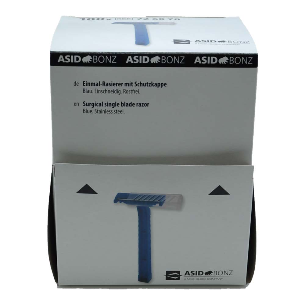 Asid Bonz Disposable Razor, stainless, protective cap, 100 items, blue