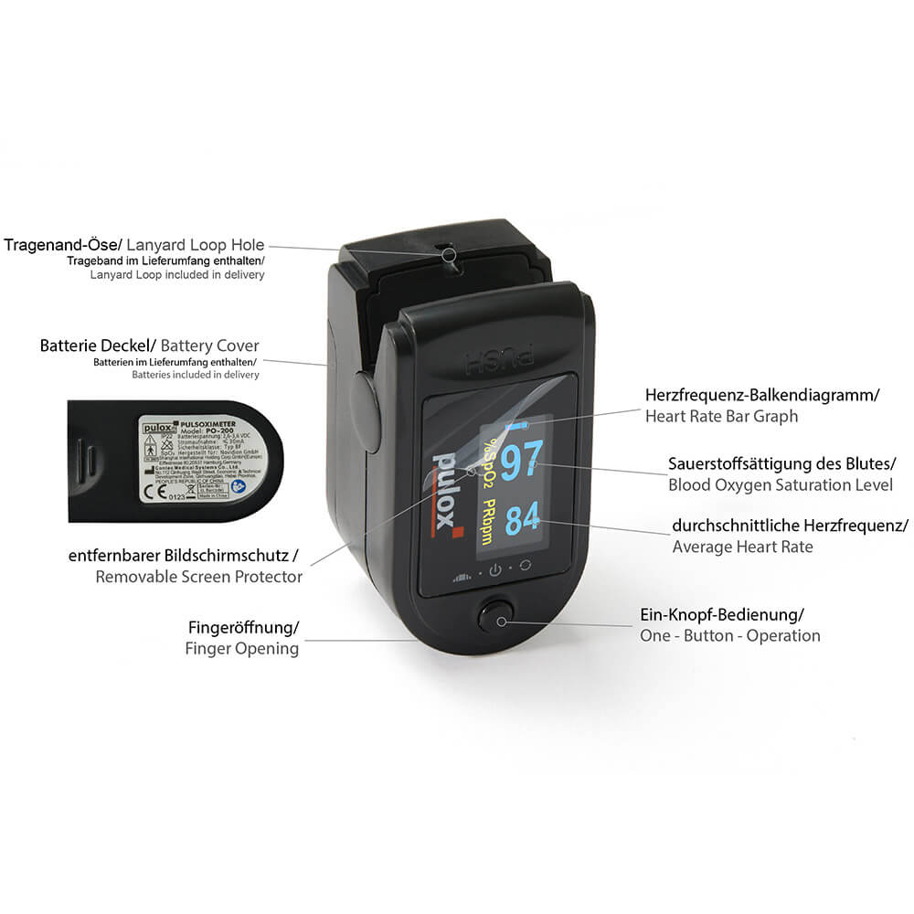 Pulox Finger Pulse Oximeter PO-200 Solo, rotatable OLED display, various colors
