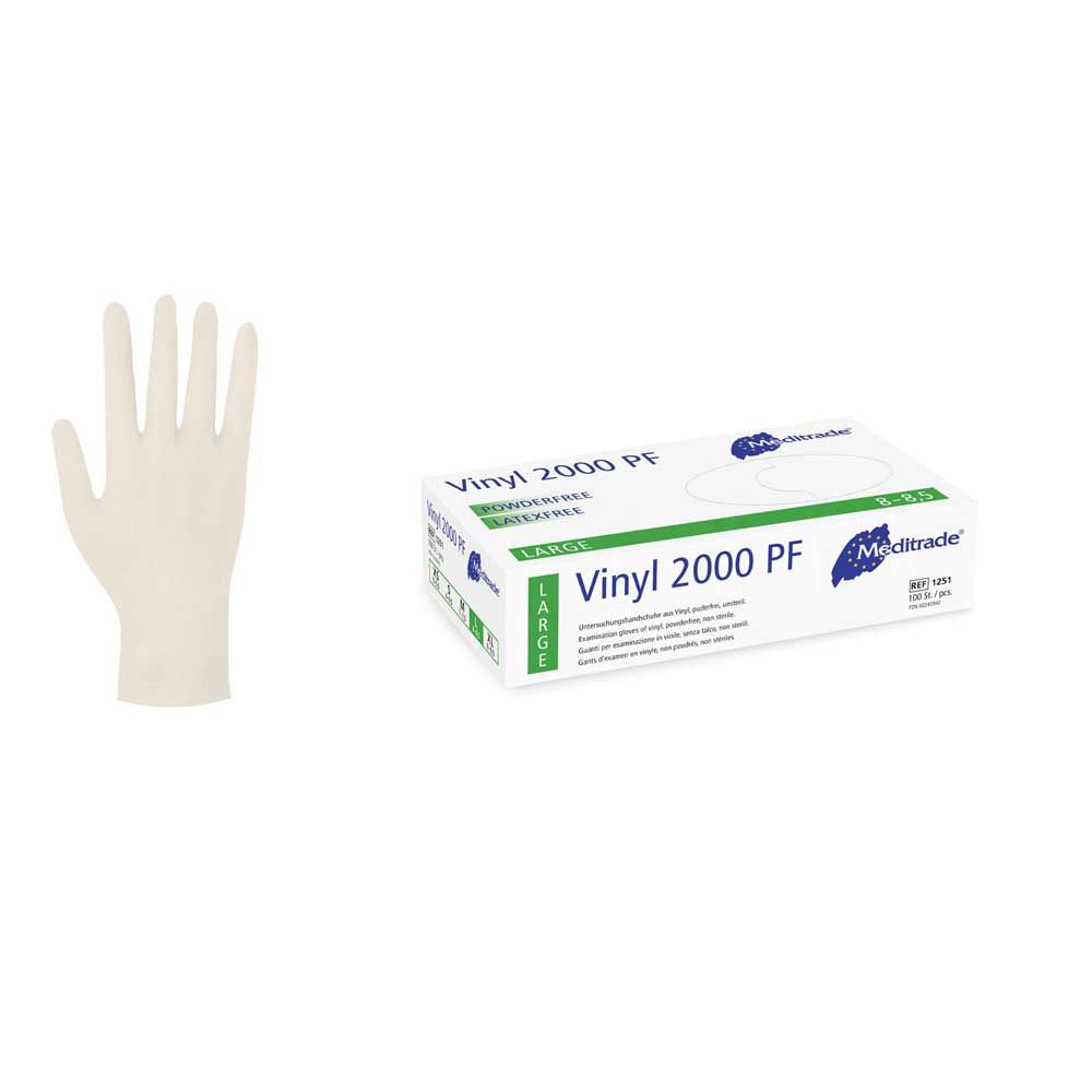 Meditrade Vinyl Gloves Vinyl 2000 PF, Non-Sterile, XS-XL, 100pcs