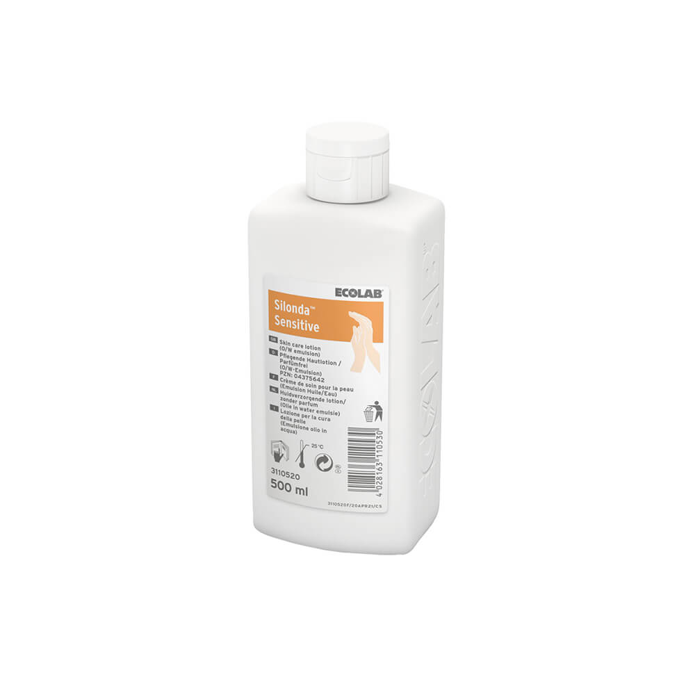 Silonda Sensitive skin care lotion, from Ecolab, 500ml bottle