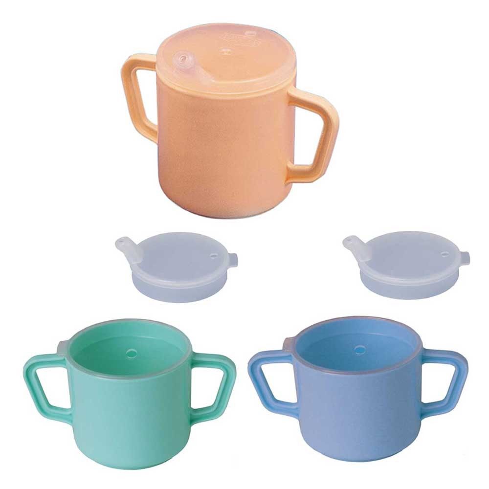 Behrend drinking cup with cover, plastic, 2 handles, different colors