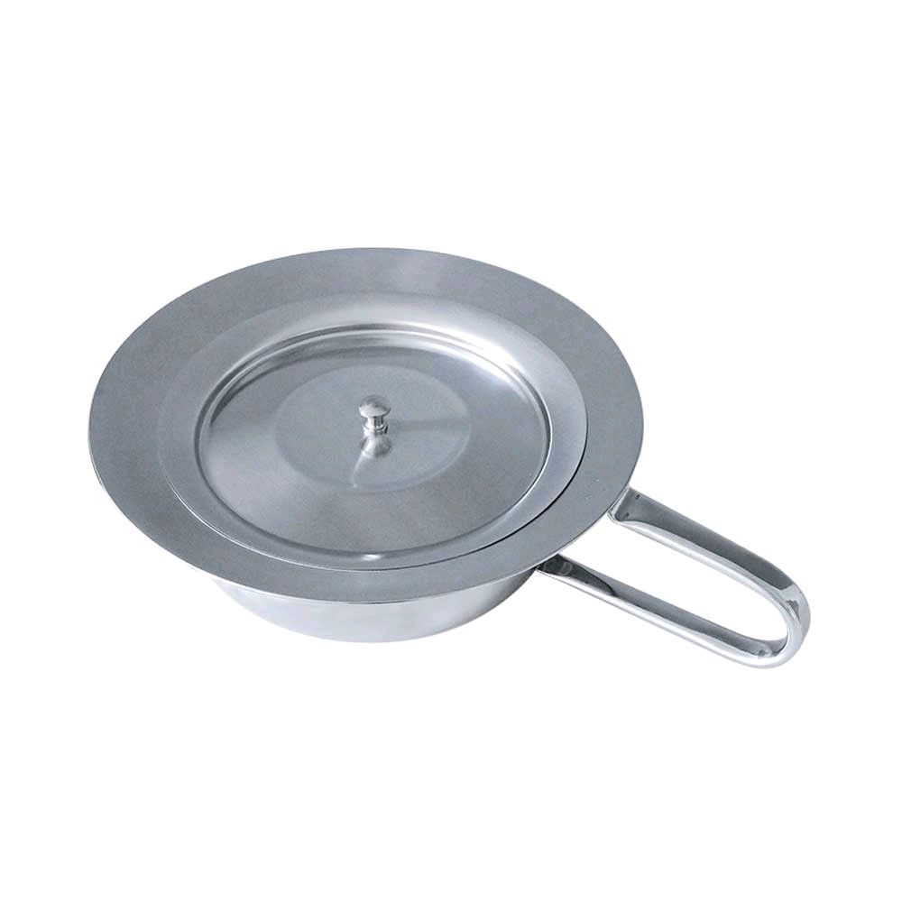 Ratiomed bedpan, hollow handle, lid, bulbous, stainless steel, 310 mm