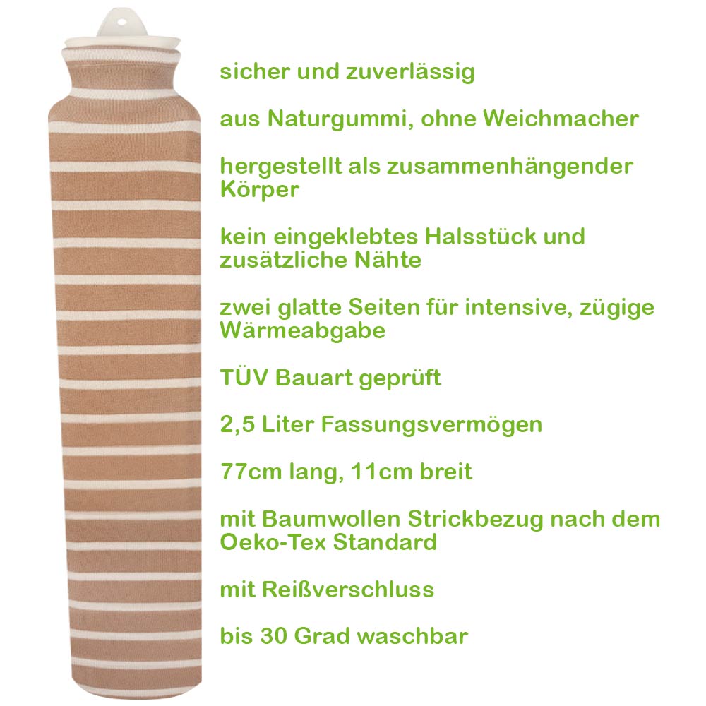 Hot water bottle LONGI "Erdstreifen", with cover