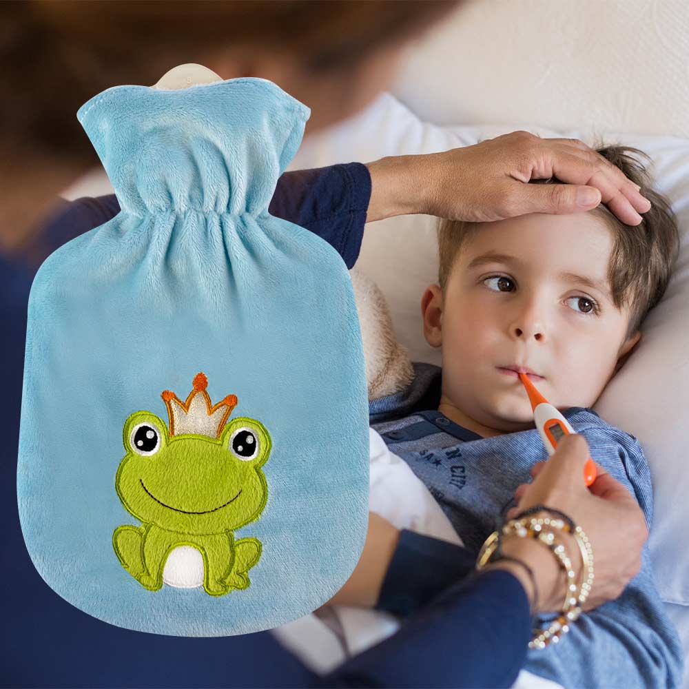 Hot water bottle "Frog King", with velour cover