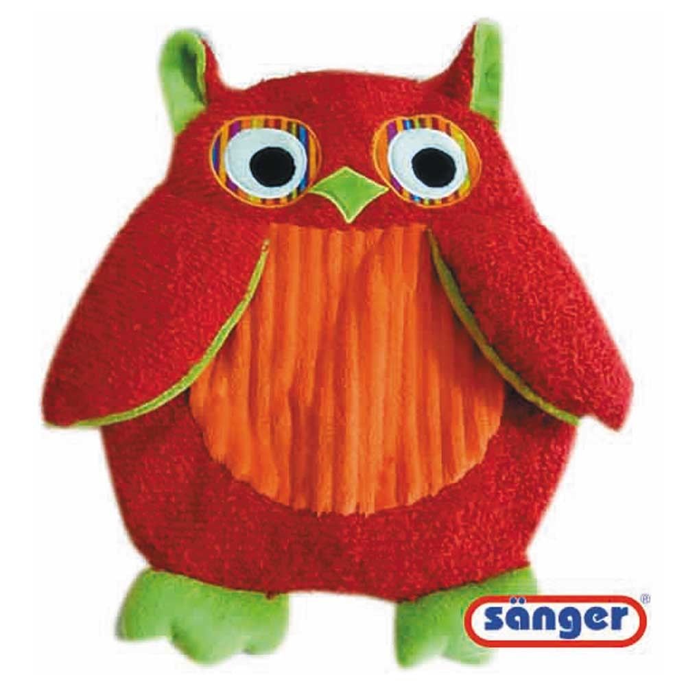 Sänger stuffed owl, 0.8L hot water bottle, soft, lining, zip, red