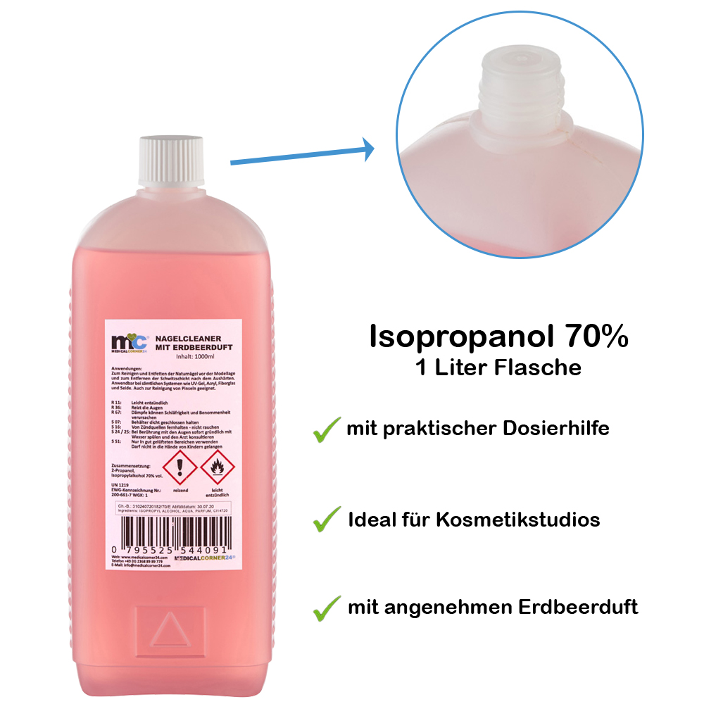 Nail Cleaner, isopropanol 70%, degreaser, strawberry scent, 1,000 ml