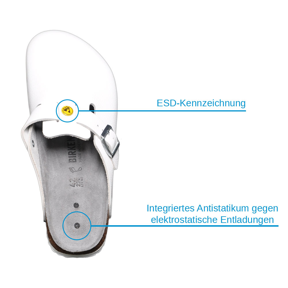 Birkenstock Boston ESD, TÜV-certified, white, various sizes