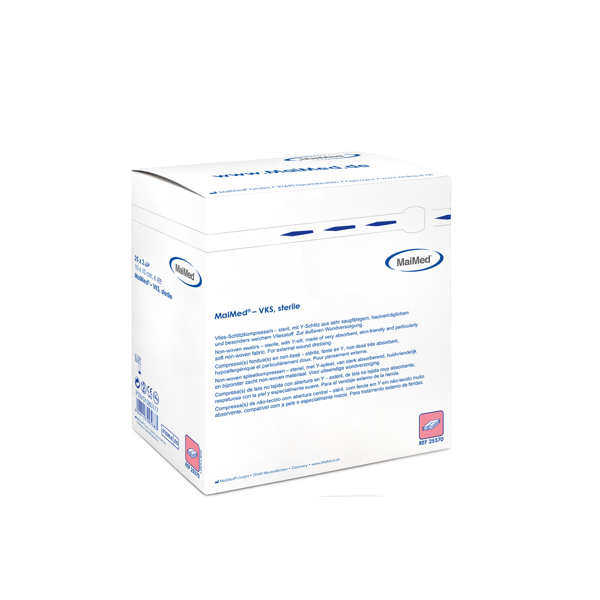 MaiMed Non-Woven Slit Compresses, sterile, 5x5cm, 6-ply, 50 pcs.